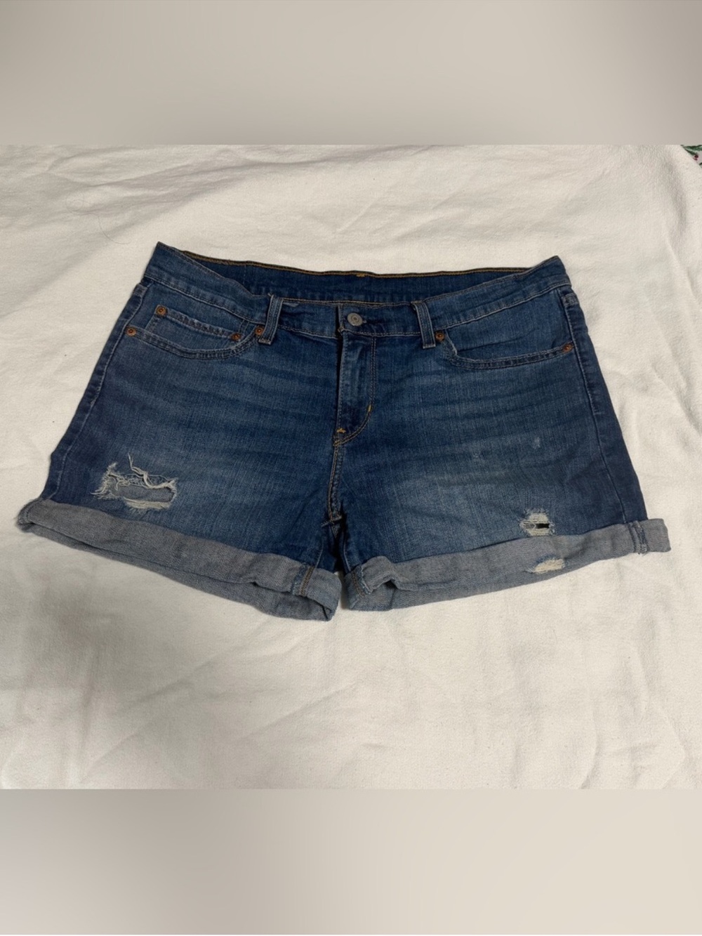 Levi's Blue Distressed Roll-Cuff Denim Shorts size 31
